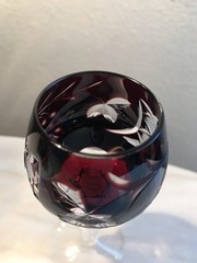Vintage Cut to Clear Crystal Cordial Burgandy Notched Zippered Stem 5 Inches