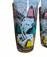VTG Mid Century Pastel Celebratory Bell Cocktail Glasses Barware MCM Set Of 3