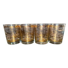 Vintage MCM Georges Briard 22K Gold Wire Pattern Lowball Rocks Tumblers Set of 8