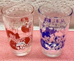 2 Kraft Cheese Swanky Swig Glass Juice Tumbler, Elephant And Bear 1950