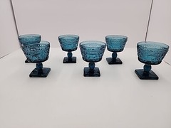 Vtg MCM Indiana Glass Aqua Blue Park Lane Colony Footed Sherbet Glasses 6pc 4.4″