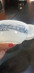 Vintage Glasbake – Currier & Ives Train Design, 5″ Bowl Milk Glass SET OF 3