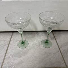 Set of 2 Vintage CRISTAL D’ARQUES-DURAND Green Stem Sombrero Margarita Glasses