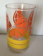 Vintage Retro Orange Slice Glass Citrus Juice Tumbler 1970s Yellow Stripes