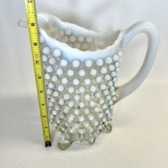 Tea Water Picture Cup Set Blue Opalescent Moonstone Hobnail Anchor Hocking Glass