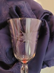 Vintage etched glasses with a ruby red base by Weston Crystal circa 1935