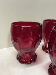 5 Fenton Glass, Dots And Panels Rayed Thumbprint, Red Tumblers 1933