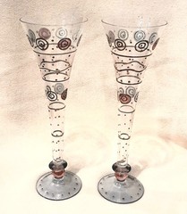 MoMo Panache Tall Handblown Swirl & Dot Champagne Flutes 10.5″ Romania