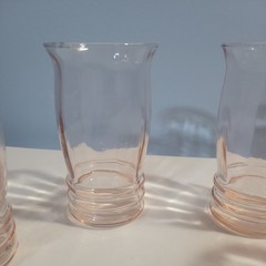 Pink Depression Glass, 10 oz Juice Glasses, Set of 4, Approximately 4 1/2” Tall