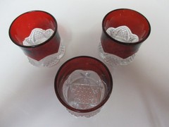 ANTIQUE SET OF 3 RUBY RED FLASH EAPG GLASS TUMBLERS 1900 – 2 1/2″