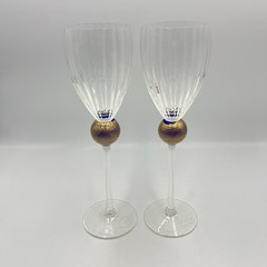 Union Street Glass MANHATTAN-GOLD Large Wine Glass Signed PAIR (X2) EXCELLENT