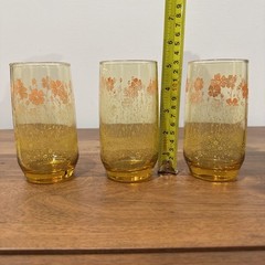 Vintage Amber and Floral Juice Glass Water Glasses Set of 3
