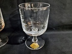 2 SALZBURGER CRISTALLGLAS Deer Stag Rabbit Etched Crystal Wine Glass Austria