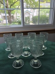 Set of 9 Crystal Aperitif Gasses, Floral Pattern, Decorative Etched Design