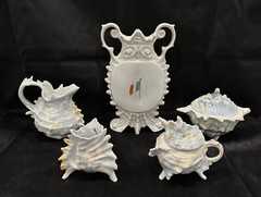 Antique Royal Bayreuth Conch Shell Iridescent Set &Victoria Czecho-Slovakia Vase
