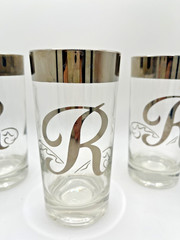 Set of 3 Silver Rim Glasses Dorothy Thorpe Monogram R 5.5” Mid Century High Ball