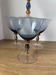 4- Mikasa Estate Slate Champagne Or Sherbet Glasses Wine Vintage Blue
