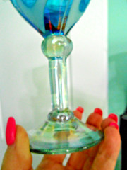 Aqua Blue Swirl Art Glass Goblet Iridescent Glaze