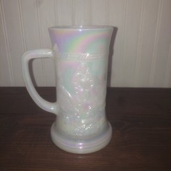 Vintage Federal Milk Glass Iridescent Beer Mug Stein Embossed 6″ Tall