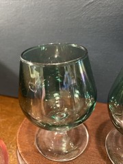 4 Vintage Mini Brandy Snifters Cordial or Cognac Glasses 3.75” Tall Green Purple