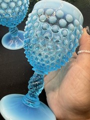 *GLOWS* Vintage Fenton Blue Opalescent Hobnail Goblets – Set of 2