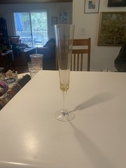 OTTO FRANEK Blown Art Glass Multi-Color Champagne Flute Gold Flecked 10.5”