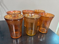 Set Of 6 Jeanette Swirl Marigold Carnival Glasses Tumblers Iridescent