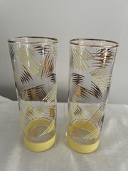 2 Federal Glass Yellow Gold Zig Zag Squiggle Tom Collins 6.75”H Glasses Scarce