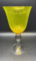 Vintage Artland Iris Yellow Bubble Glass Goblet Hand Blown Cadmium Glow