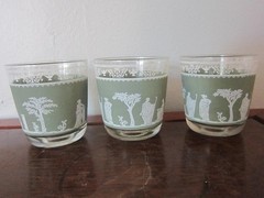 Set of 3 Wedgwood Jasperware Hellenic Jeanette Green Greek Cocktail Glasses
