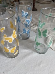 Vintage Set of 3 Libbey Highball Glasses Summertime Butterflies