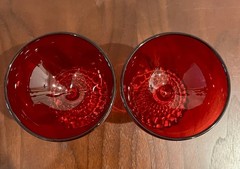 2 Bubble Foot Ruby Red Glass Sherbet Champagne Goblets By Anchor Hocking