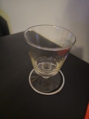 Set Of 4 Pressed Glass Clear Plain Wafer Stem 6 oz ON THE ROCKS GLASS