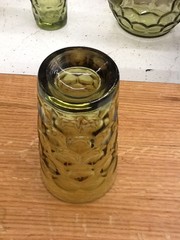 Set of 3 Vintage Imperial Glass Provincial Green Thumbprint Juice Tumblers 6In.