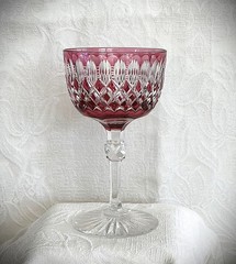 Pair of American Brilliant Period ABP CRANBERRY TO CLEAR CUT GLASS WINE