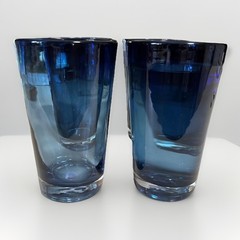 4 Anchor Hocking FLARE BLUE Sheer Thick Base 16 OZ Glass Tumbler 6” T X 3.5” W
