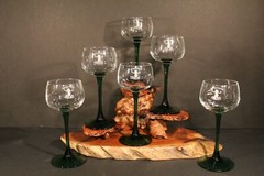 J. G. Durand Luminarc Rhine Wine Glasses, 6 Green Stemmed, Etched Louis Sipp