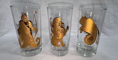 3 Zodiac Horoscope Astrology Highball Drink Glass Tumbler Mid Century Sag Taurus