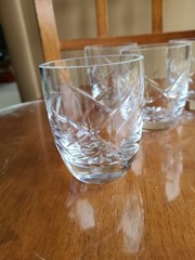 Vtg 4 Stunning Heavy Cut Crystal Low Ball Whiskey Rocks Glass Swirl Cross Star
