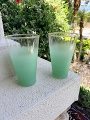 Vintage Blendo Green Ombre Frosted Tumblers Gold Rim MCM Glasses Set of 2