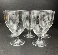 5 Vintage Etched Wheat Pattern Stemware Iced Tea Water Goblets
