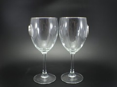 Wine Glass Set of 2 Pewter Kokopelli Emblem Silver Rim Southwest