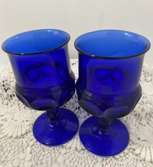 Vtg Imperial Glass Cobalt Blue Kings Crown Thumbprint Wine Glasses (2)