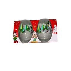 Disney Mickey & Minnie Mouse Pluto Christmas Holiday Stemless Glasses Set of 2