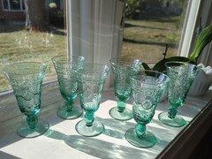 6 Mikasa Studio Nova Adirondack Aztec Southwestern Green Glass Goblets 7″ Tall