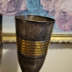Vintage Brass And Silver-Plate Champagne Flutes Pair 9.5″