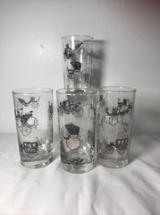 Set 4 Vintage Libbey Carriage & Antiques Tumbler water glasses cups MCM Great