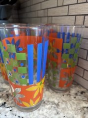 Vintage KIG Set of 4 Multicolor Glasses Yellow Green Orange & Blue Indonesia