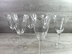 Set Of 6 Etched Floral Leaves Clear Glass Cordial Footed Wine Glasses