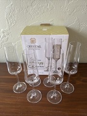Champagne Flute Set of 6, Clear Crystal, Crystal Bohemia Glasses